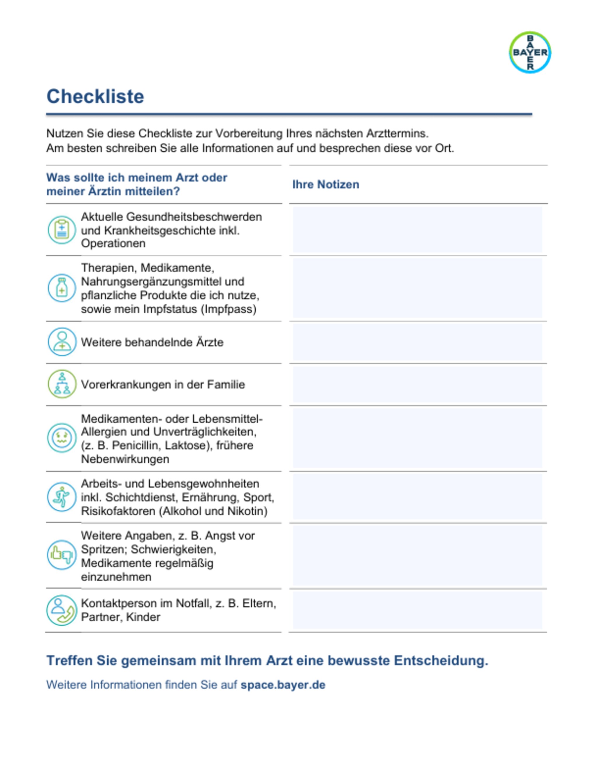 Abbildung der Checkliste für den Arztbesuch Abbildung der Checkliste für den Arztbesuch