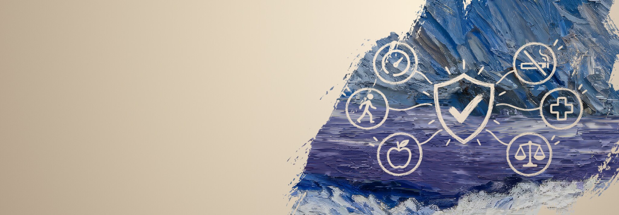 Schild Icon umgeben von gesundheitsfördenden Maßnahmen Icons