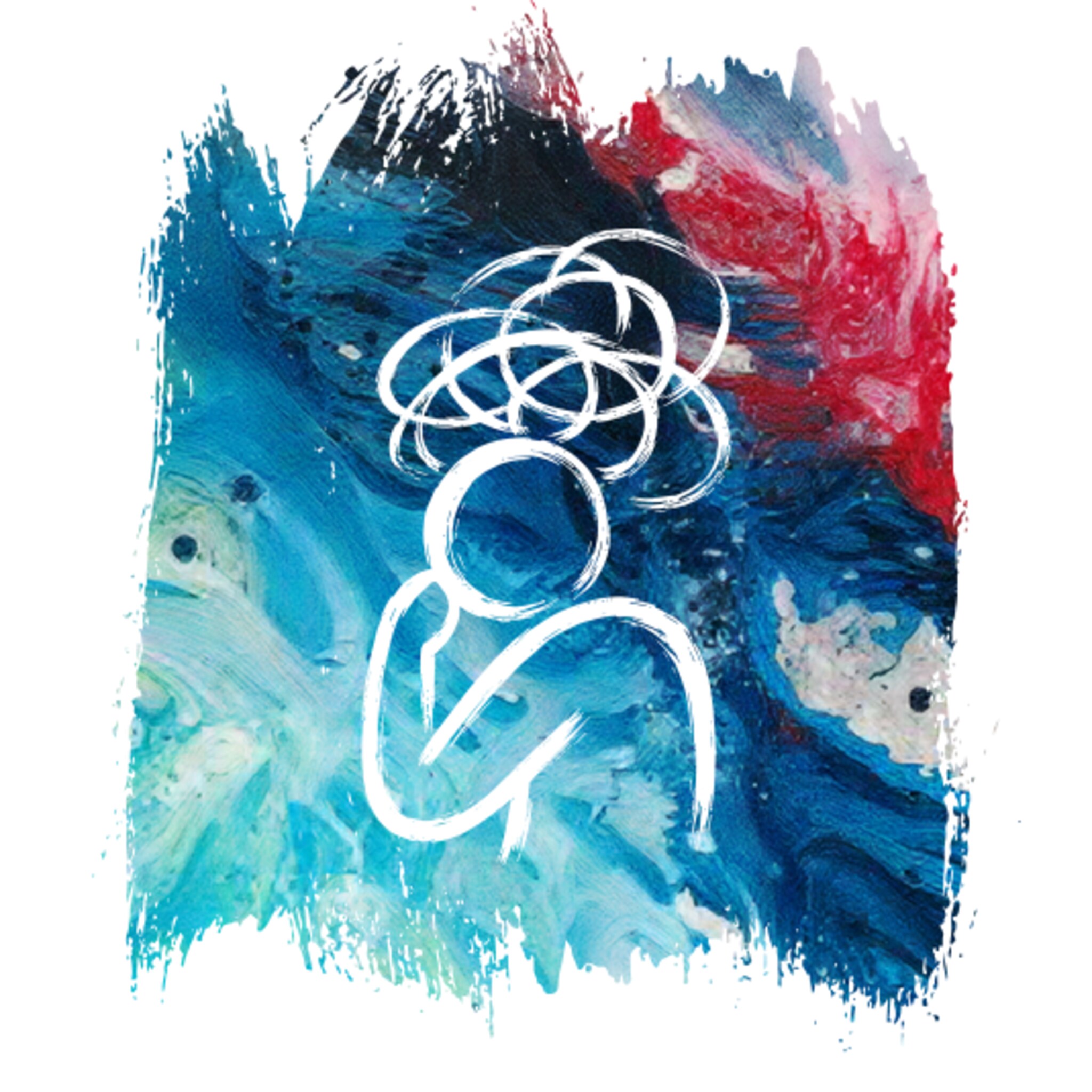 Icon Mann mit gedankenwolke über dem Kopf mit blau-rotem Hintergrund